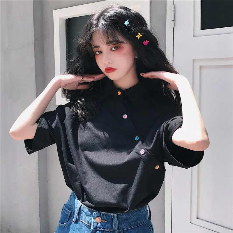 black Чужой Kitty Chic Лидер продаж Модные простые свежий повседневная женская обувь Высокое качество Лето Рубашка с короткими рукавами хлопковая футболка 5 цветов - Цвет: black