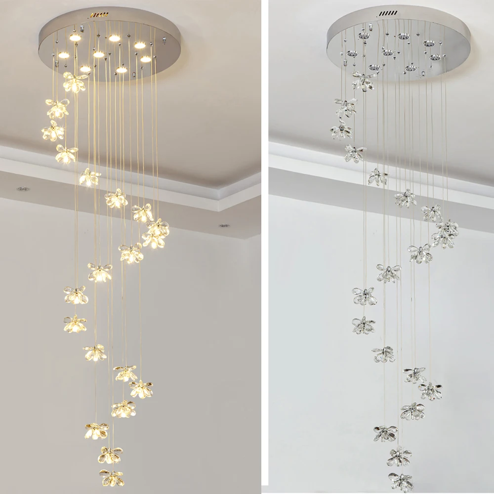 買取 スパイラルデザインのモダンなロングクリスタルシャンデリア,階段用LEDランプ,高級品,220V,リビングルーム用