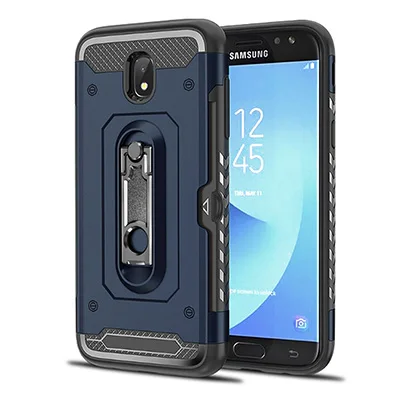 Для samsung Galaxy J5/J530 J7/J7 Pro/J730(EU) Силиконовые противоударные чехлы с кошельком держатель для карт металлическая подставка - Цвет: Blue