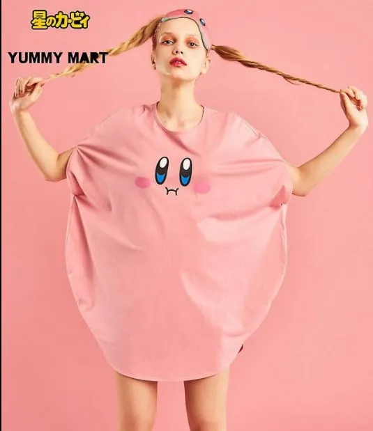 Звезда Кирби x YUMMY свободная футболка Мультфильм Аниме летние рубашки рукав "летучая мышь" Топ тройник Хэллоуин Косплей Костюм