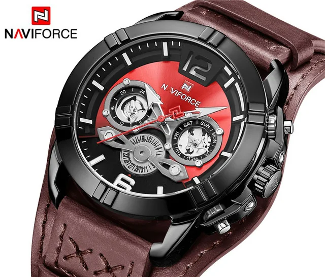BRR NAVIFORCE Мужские часы Мужские кожаные автоматические Дата кварцевые роскошные мужские часы брендовые водонепроницаемые спортивные часы Relogio Masculino - Цвет: BRR