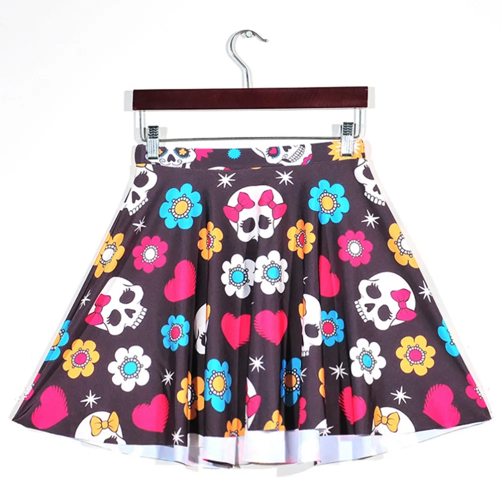 Nandi poems Skirts Slim Summer style Fashion Sexy Women's Cute flower bow skull Mini 3D Digital Print | Женская одежда