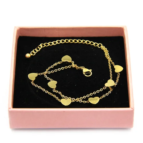Gold with Box YUKAM Lucky, нержавеющая сталь, маленькое сердце любви, очаровательные браслеты, двойной слой, звено цепи, браслеты, браслет для женщин, серебро, розовое золото - Окраска металла: Gold with Box