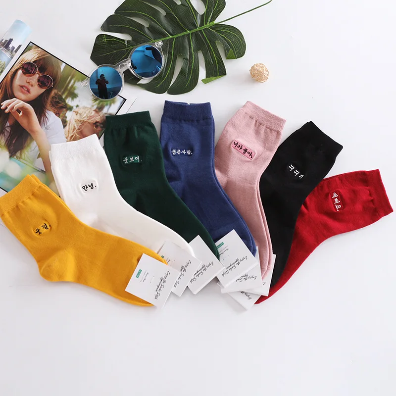 Корейские женские носки с вышивкой ярких цветов|socks women|harajuku socks womenembroidery |