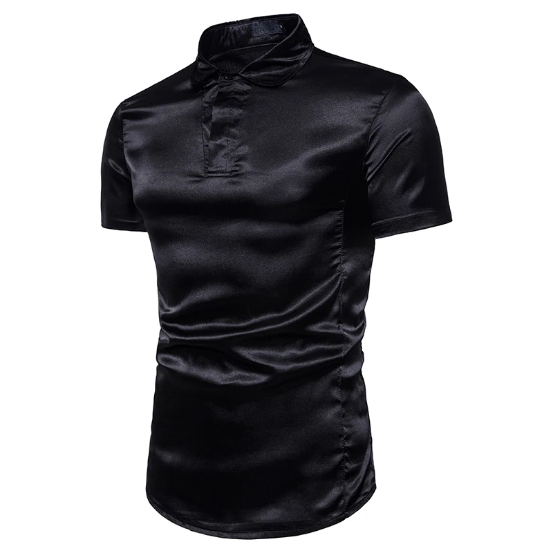 Модная атласная ткань мужские рубашки сплошной цвет camisa social masculina хип-хоп