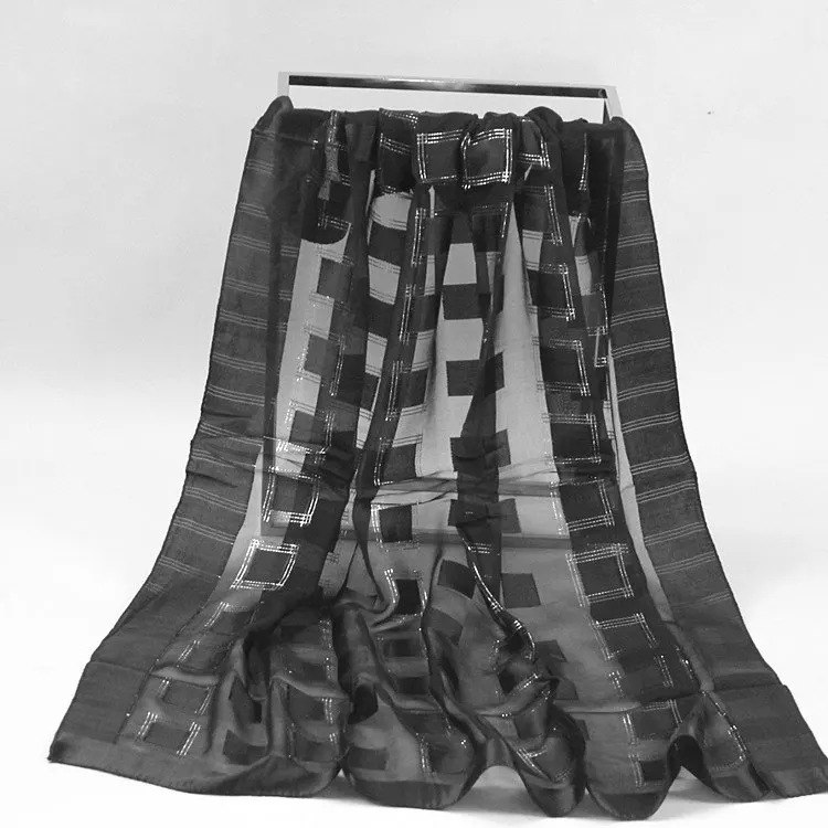 # S133 Шелковый шифон + серебряный/Золотой сгоревший шарф Цвет: черный 85*85 см