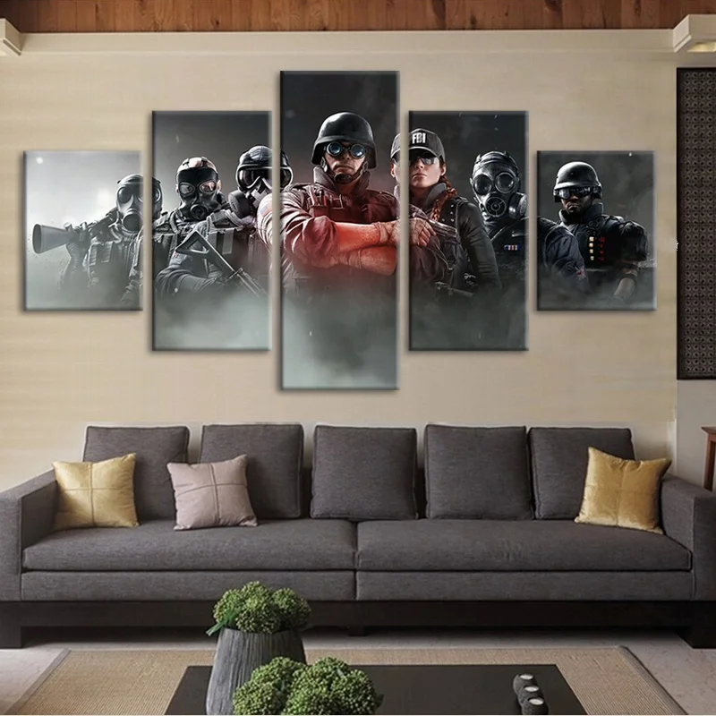 Настенный принт художественный плакат 5 шт. Tom Clancy'S Rainbow Six Siege видеоигра модульные картинки домашняя спальня декоративное рисование