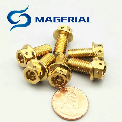 Gold color Титановые болты M6 M8x15mm-55mm DIY MTBHollow с фланцевой головкой внешний шестигранный мотоцикл хвост модификация Ti винты упаковка из 6 шт - Цвет: Gold color