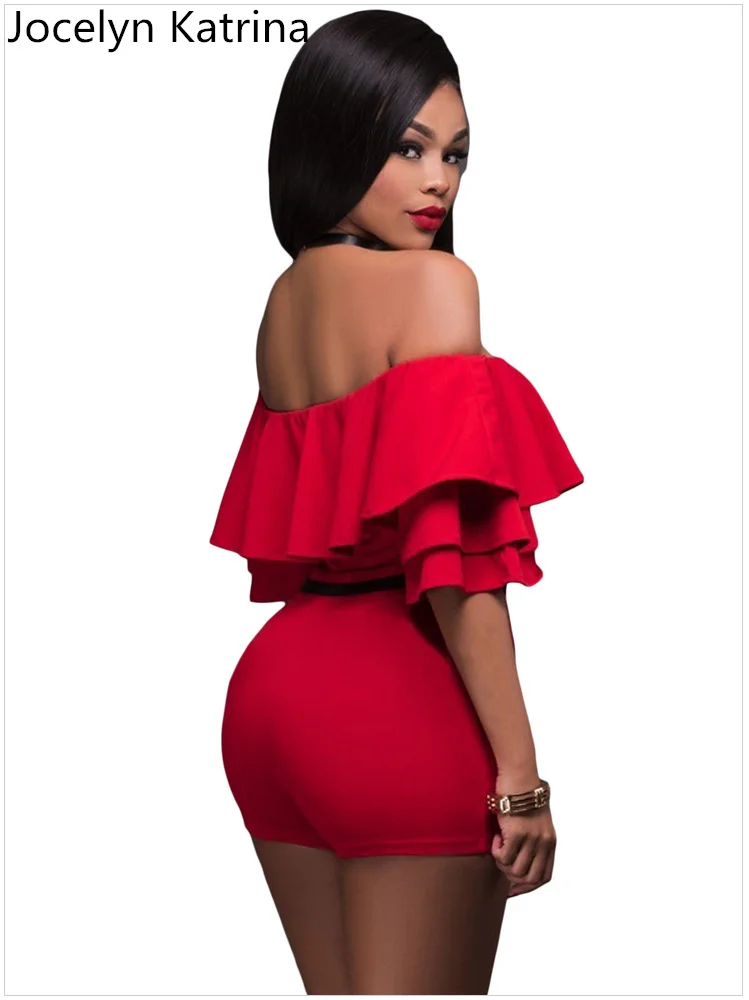 Jocelyn Катрина Марка Лето с коротким рукавом ширина плеч Falbala Комбинезоны Off The Shoulder