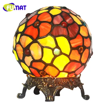 FUMAT Spherical Special Color Glass Night Light Full Copper Carved base Creative Decorative Ornaments Table Lamp Bedroom bedside