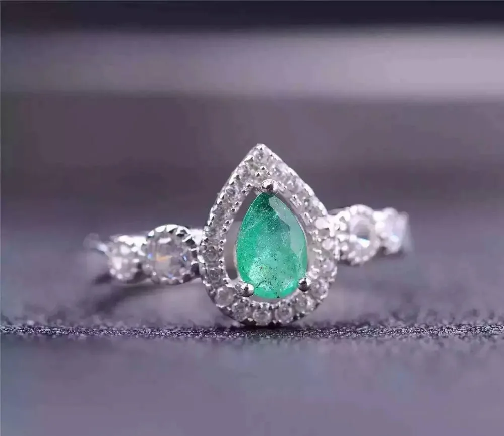 Женское кольцо из серебра 925 пробы с натуральным зеленым изумрудом|925 sterling gemstone
