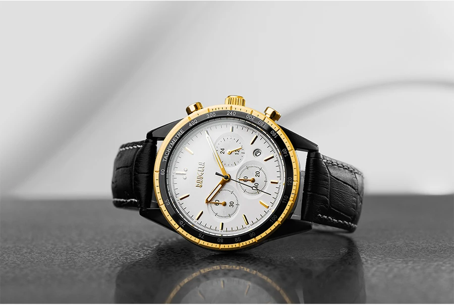 BAOGELA хронограф Черные новые часы мужские s кварцевые наручные с кожаным ремешком