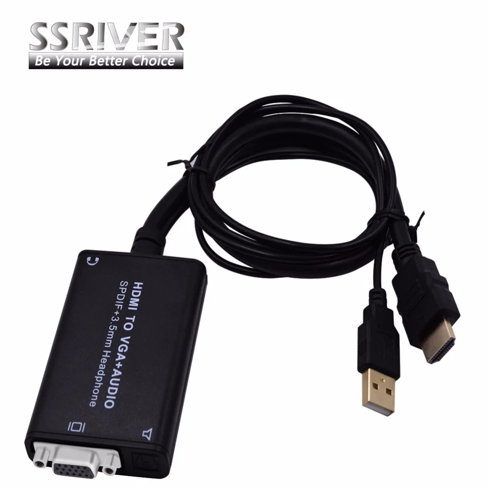 SSRIVER HDMI to VGA +3.5mm Audio+SPDIF Audio Extractor 1080P HDMI2VGA Fiber Optic Sound Separator Support USB Power Supply | Электроника
