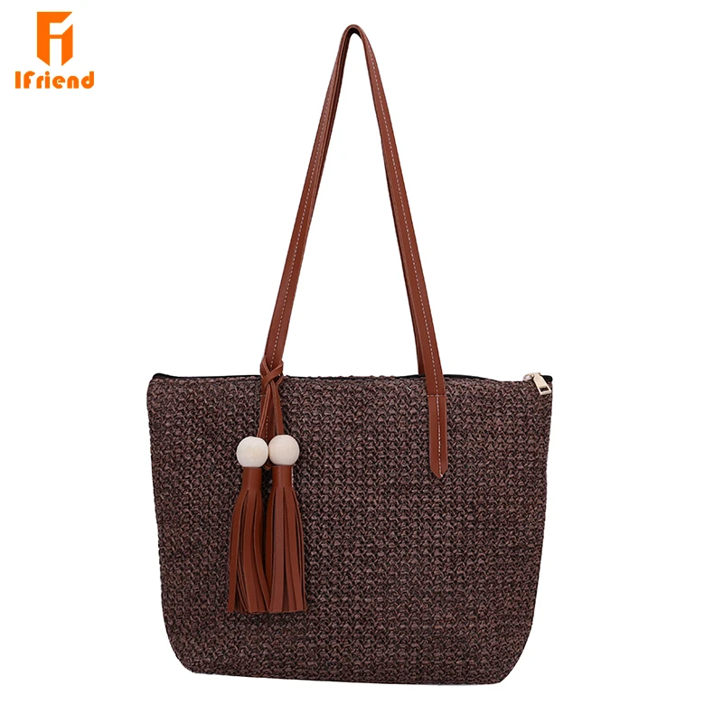 Ifriend Durable Weave Straw Beach Bags Linen Woven Bucket Women Bag Grass Casual Tote Handbags Knitting Rattan Sac femme | Багаж и сумки
