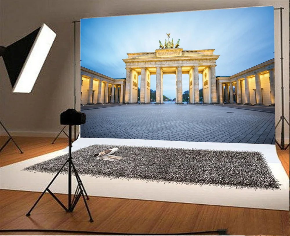 Laeacco Palace Square Pillars Sky Photography Backgrounds Thin Vinyl Digital Customized Photographic Backdrops For Photo Studio |