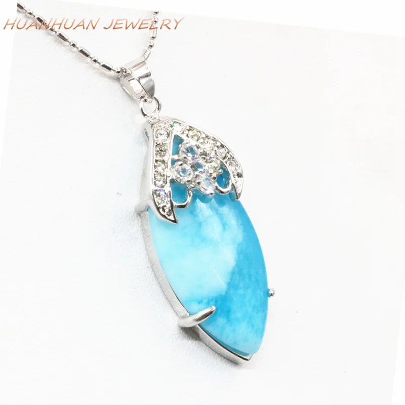 

Charm 18x45mm Chain Stone Pendant For Women Blue Natural Stones Jades Silver-Color Stainless Steel Pendants Zircon Jewelry B3321