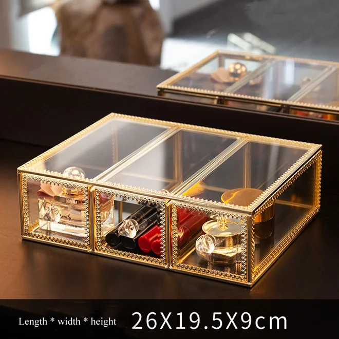 3 Luxury Glass Cosmetic Storage Box Drawers Makeup Organizer Desktop Cotton Swab Lipstick Holder Make Up Organizer Girl Gift - Цвет: 3