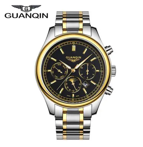Relogio Masculino GUANQIN кварцевые Брендовые Часы для мужчин Топ класса люкс Водонепроницаемые 100 м мужские наручные часы мужские часы relojes - Цвет: steel gold black B