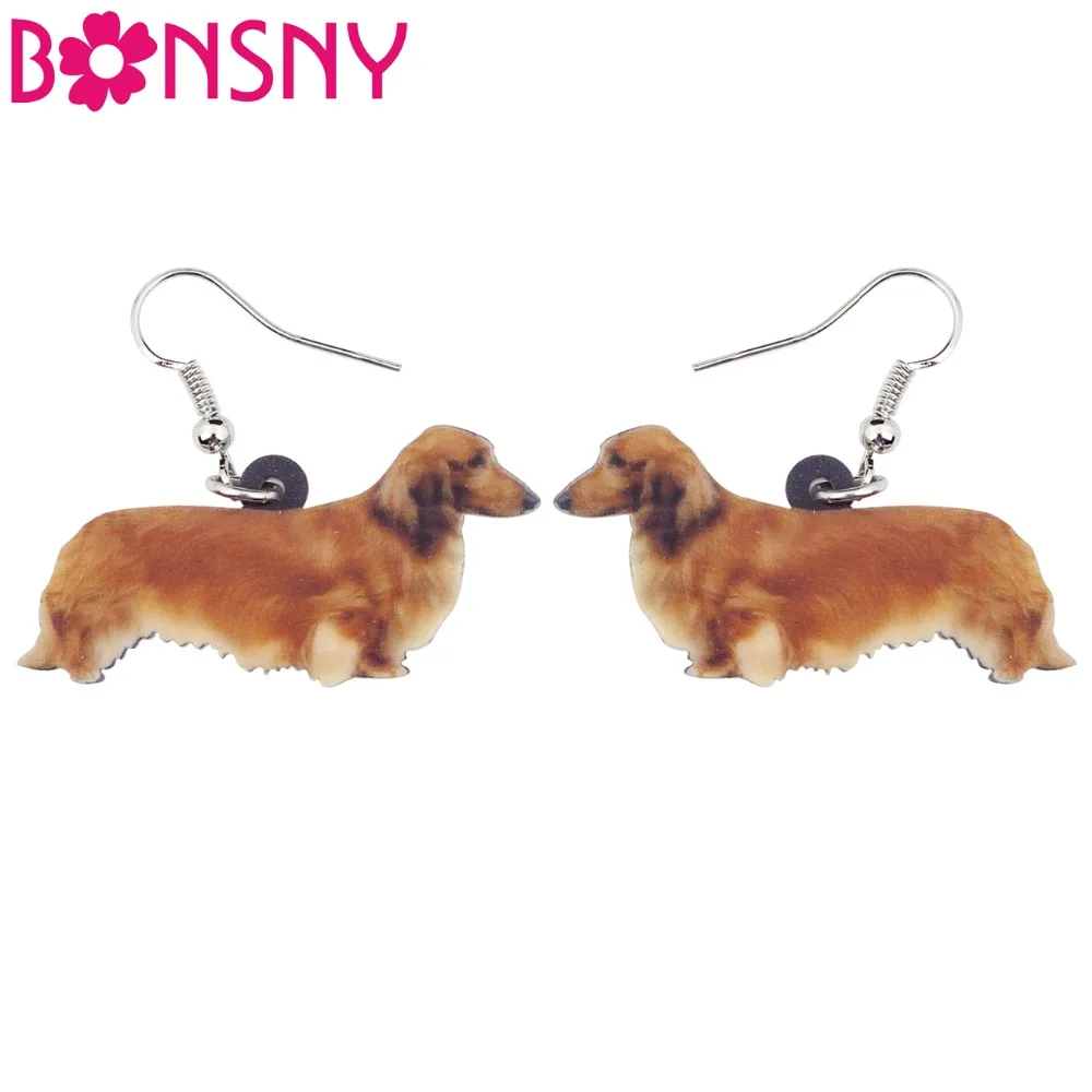 

Bonsny Acrylic Cartoon Dachshund Dog Earrings Big Long Dangle Drop Animal Jewelry For Women Ladies Teen Accessories Wholesale