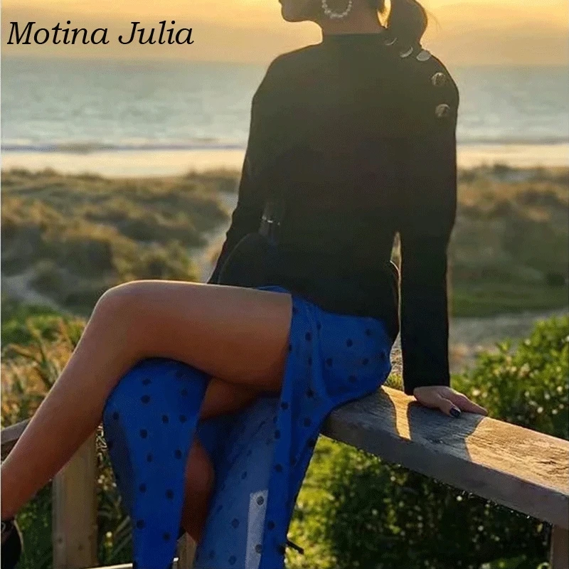 Motina Julia сексуальная юбка в горошек с бантом Женская новинка 2019 раздельная миди