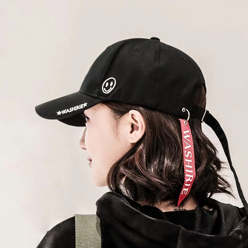 Unisex Cotton Caps Female Baseball Hats Cap for Women Men Street Style Hip Hop Bone Snapback Embroidery Letters Smile Youth Caps