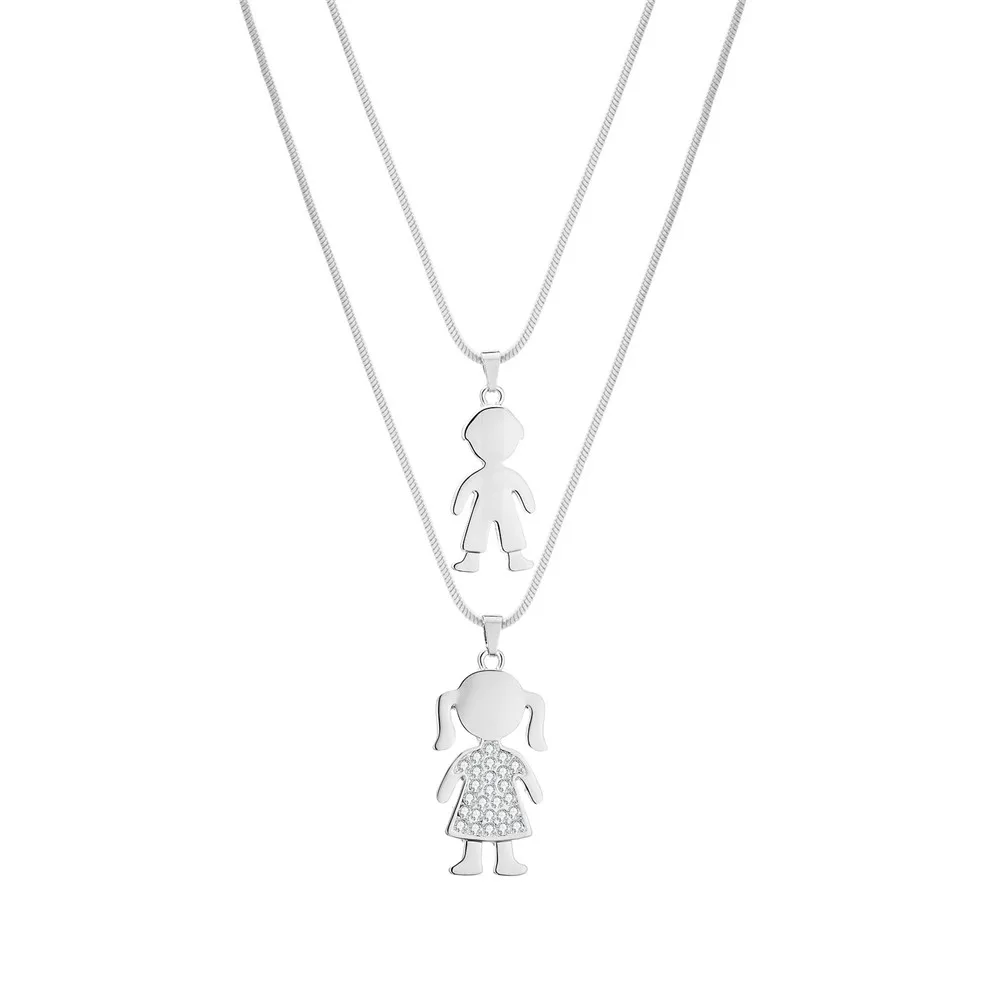 Silver Color Двухслойное ожерелье с подвеской в виде цепочки для мальчиков и девочек, женское золотое серебряное ожерелье со стразами, ювелирные изделия для семьи, новинка года - Окраска металла: Silver Color