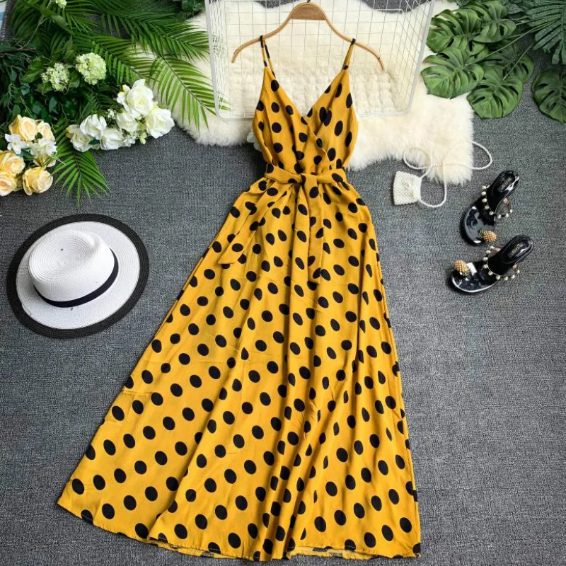 Neploe Dot Print Лето, женское платье, шикарное, большое крыло, Топики, Vestidos, Ретро стиль, v-образный вырез, открытая спина, шнурок, пляжные платья 43349