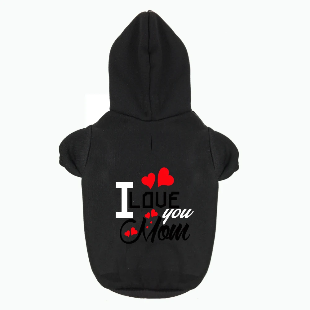 Новые толстовки с принтом «Love You Mom» для домашних животных, теплая одежда для маленьких, средних и больших собак, кошек, французского бульдога, удобное пальто, одежда для собак