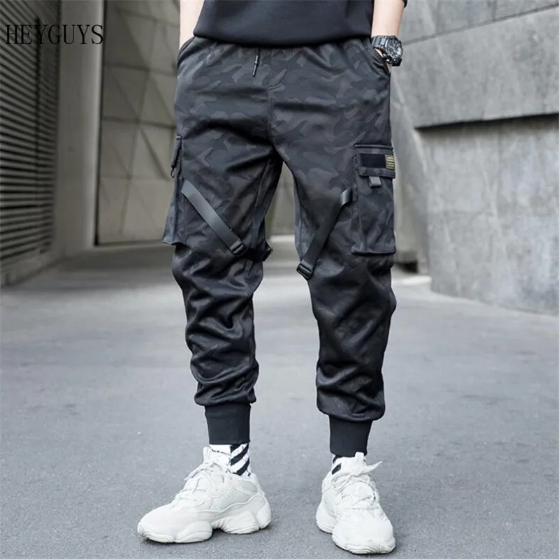 Брюки карго мужские с лентами и карманами в стиле хип хоп| |