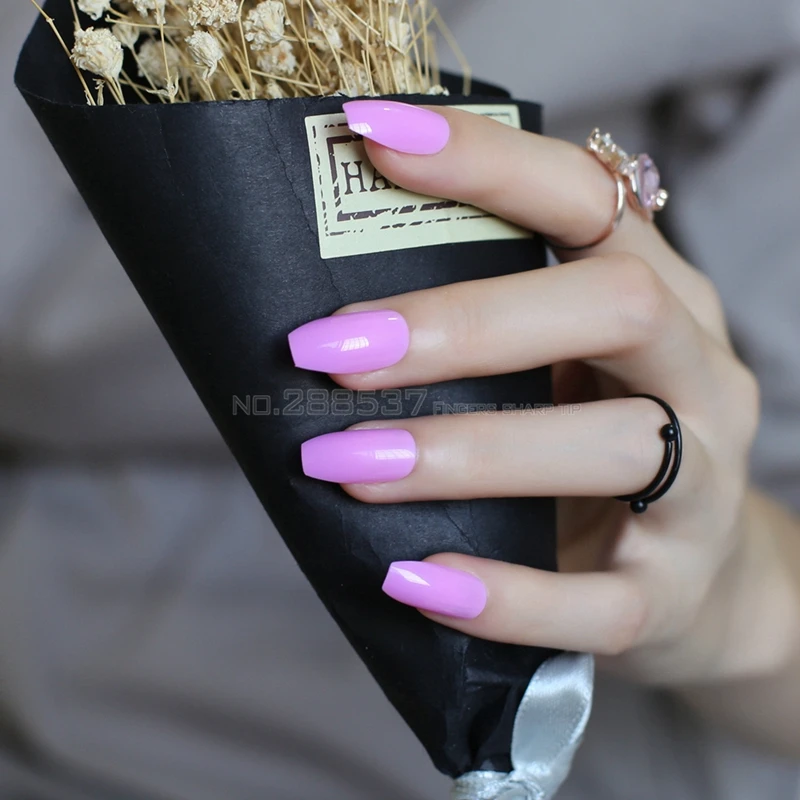 Новый гроб накладные ногти Модный Фиолетовый индивидуальный дизайн 24 шт полные