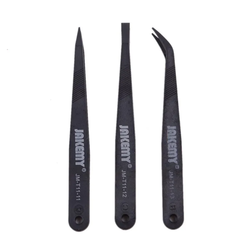 Pointed flat slanted JAKEMY JM-T11 3в1 антистатические пинцеты комплект термостойкие плоские заостренные изогнутые пинцеты Набор для iPhone samsung ноутбука PCB ремонт - Тип головки пинцета: Pointed flat slanted
