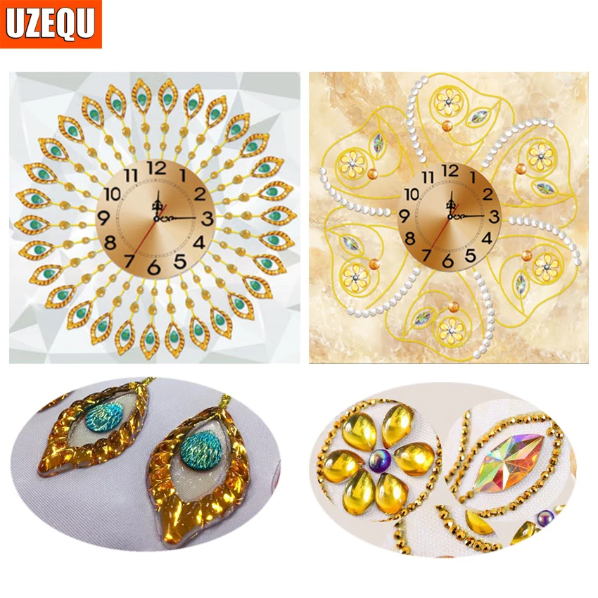 UzeQu специальная форма алмазная вышивка цветы настенные часы горный хрусталь 5D DIY