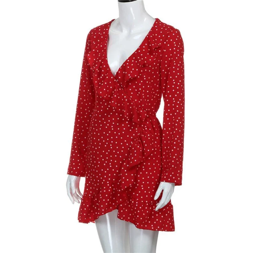 2019 сексуальное летнее платье в горошек Пляжное Платье с асимметричным бантом