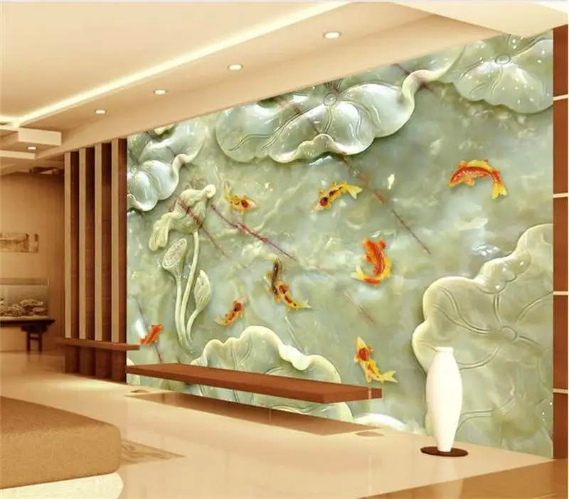 Пользовательские 3d фото обои для гостиной Фреска Лотос цветок мрамор картина