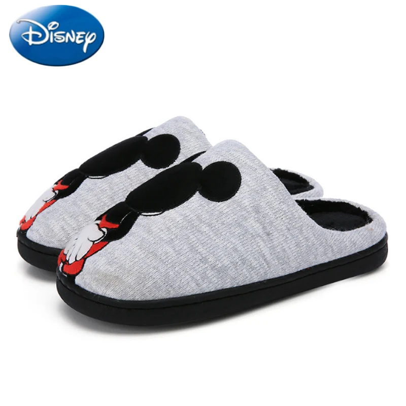 Gray Disney/зимние милые розовые домашние хлопковые тапочки с Микки Маусом для мальчиков и девочек; домашняя обувь для спальни на плоской подошве; удобная теплая обувь - Цвет: Gray