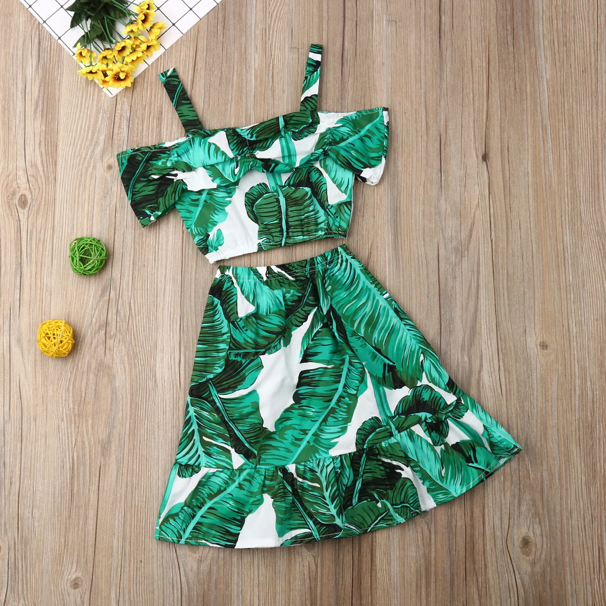 Комплект летней одежды из 2 предметов для маленьких девочек топ с зелеными