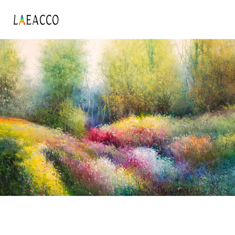 Laeacco фоны для фотосъемки Акварельная живопись красочная трава дерево лес обои