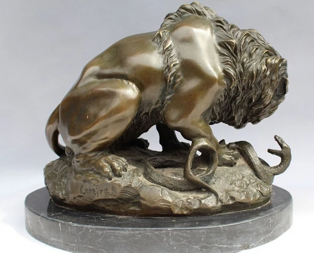 3654 10 &quotWestern Art Bronze Figurine Foo Hund Lion Schlange Marmor basis Statue Skulptur |