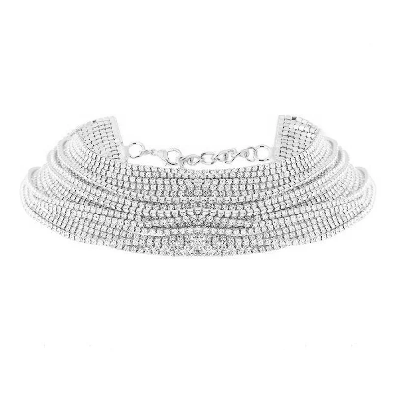 Silver Модное ожерелье-чокер с кристаллами на шее Золотое для женщин роскошное серебряное ожерелье со стразами ювелирные изделия для вечерние - Окраска металла: Silver