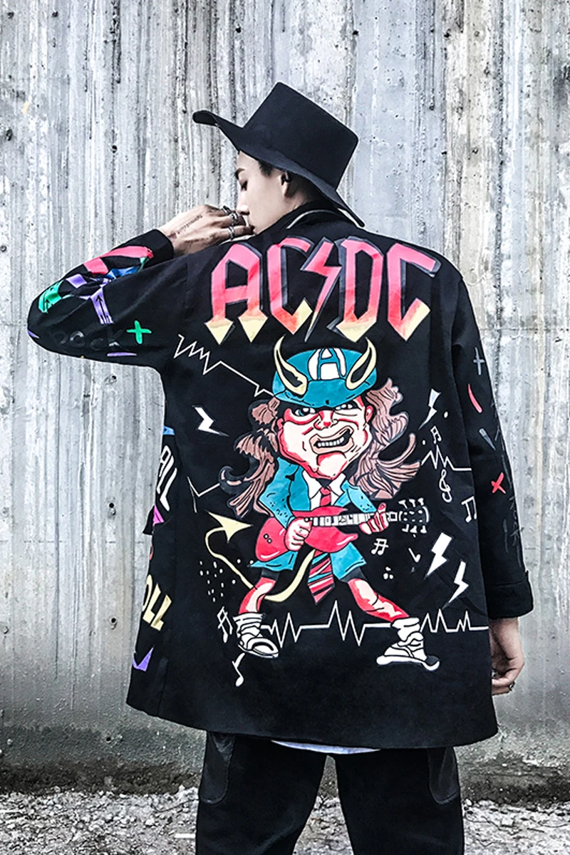 

M-XL!! Autumn and winter new high street graffiti printing hip hop men's jacket nightclub DJ singer stage costume jacket .