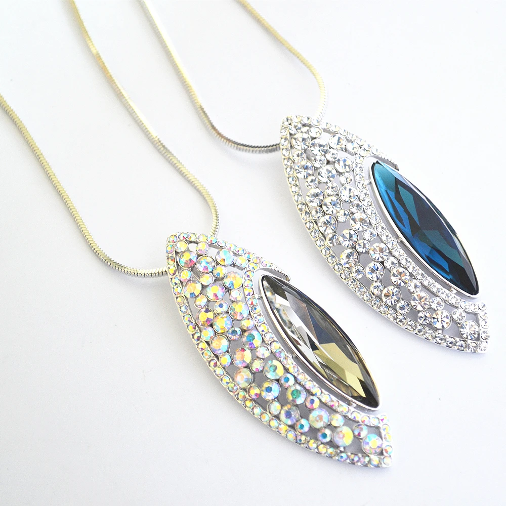 Глаза Дизайн Моды Нью Винтаж Геометрия Горный Хрусталь Длинный Свитер Ожерелье