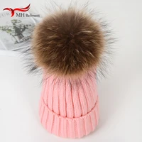 women thick warm tidal fur knit hat autumn and winter new real raccoon fur children hat fashion comfortable popular hat wove