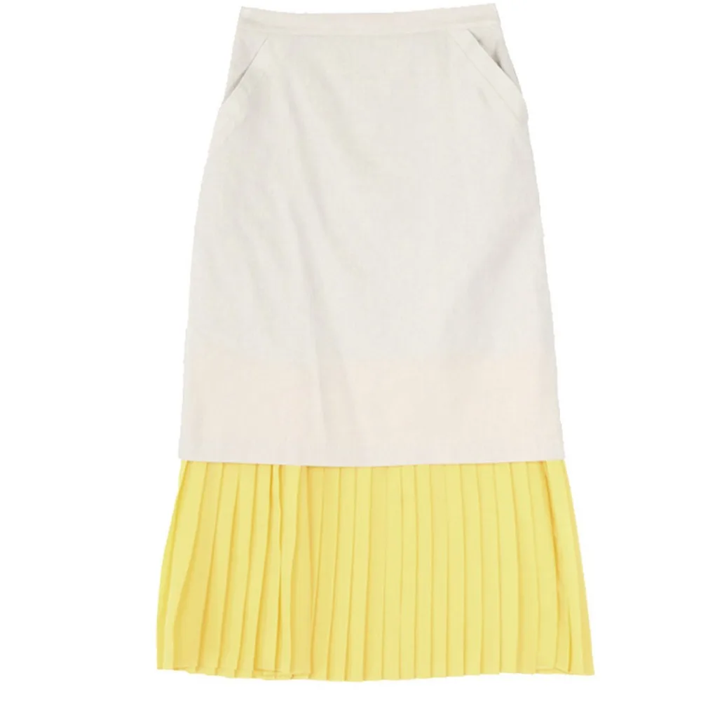 Офис Дамы Рабочая Одежда Топы Юбки Зеленый и Желтый Лоскутное Юп Saias