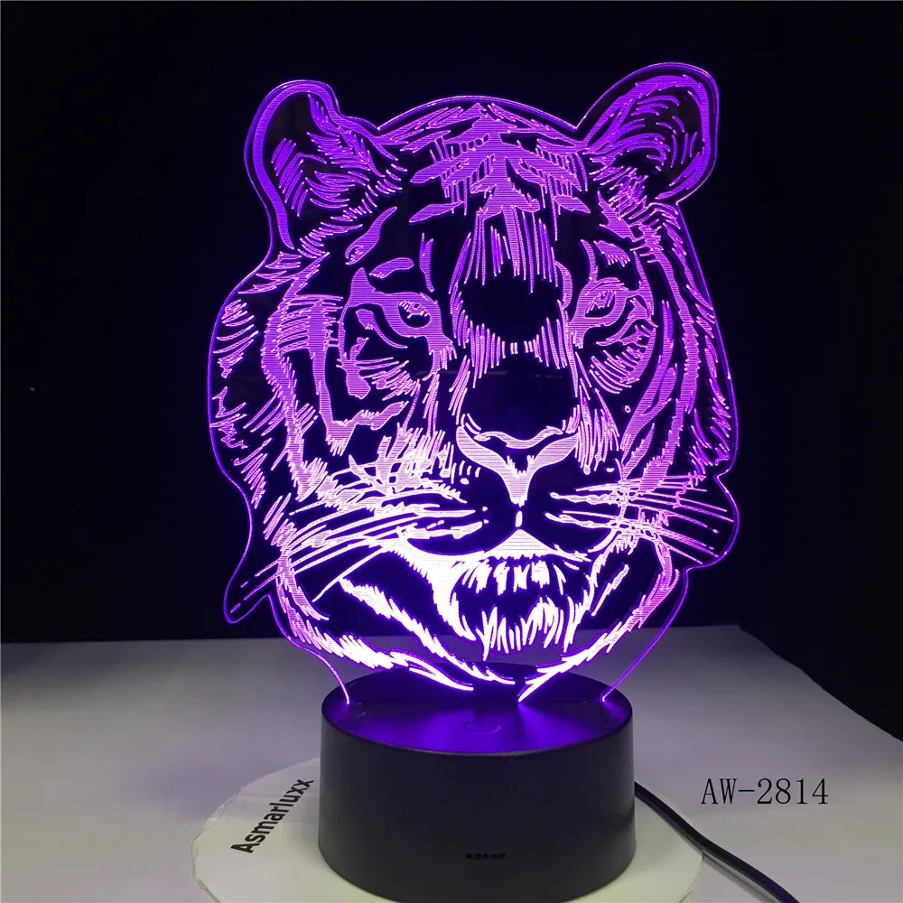 Детский новый голов тигра мультяшный 3D светодиодный RGB Ночной светильник 7 цветов
