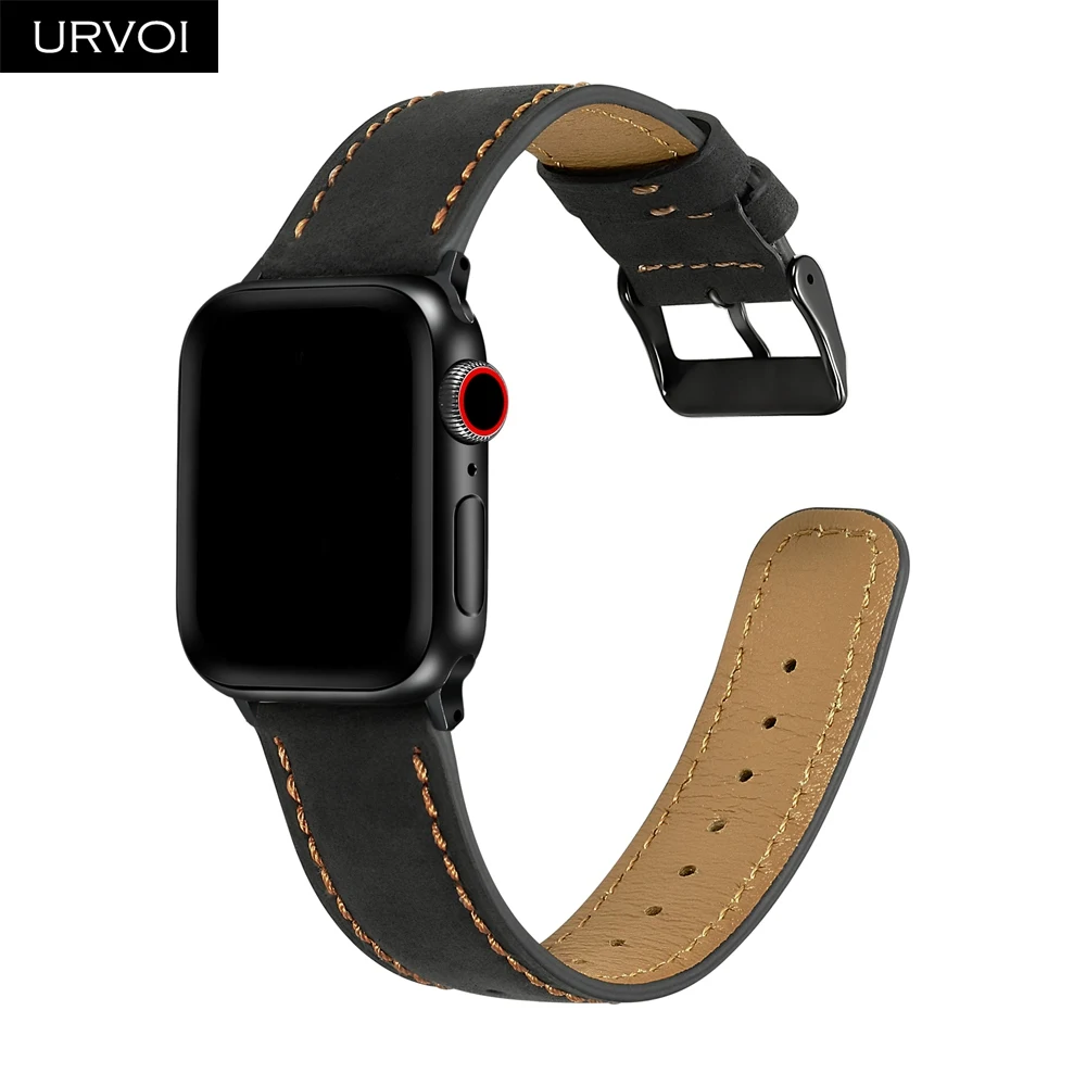 Ремешок URVOI для apple watch series 5 4 3 2 1 кожаный ремешок для iwatch с черной пряжкой мягкая и удобная телячья кожа 40 44 мм