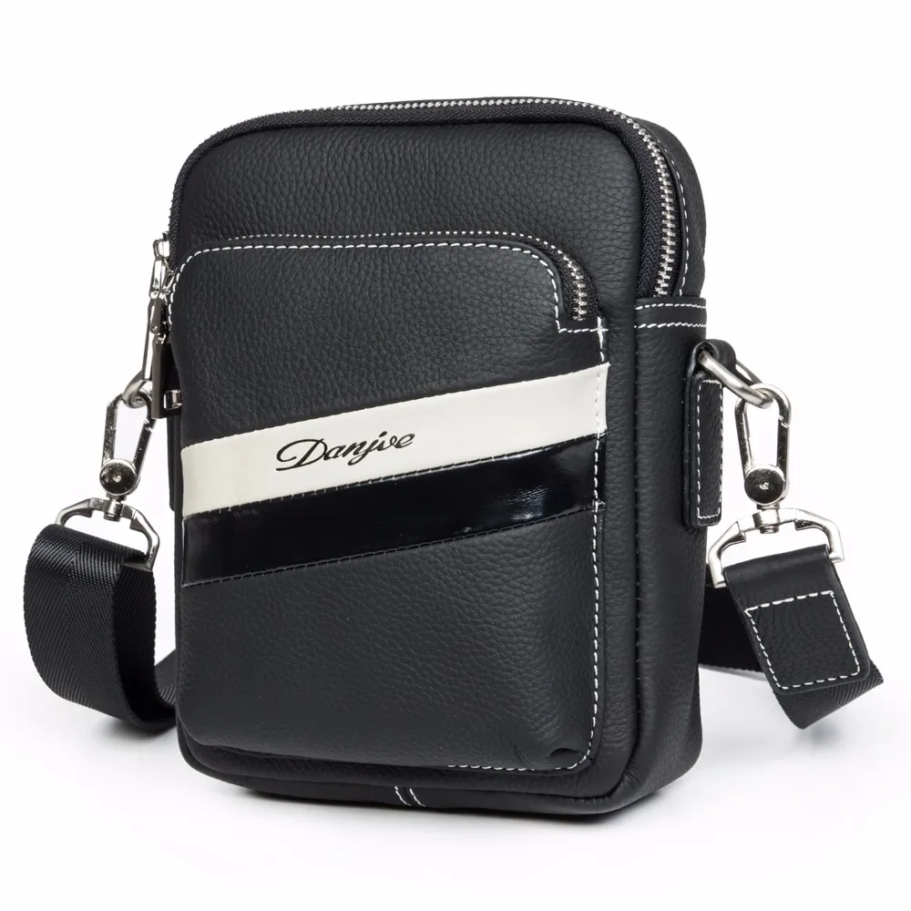 Danjue Новый Натуральная кожа Мужская сумка через плечо черный небольшой размер