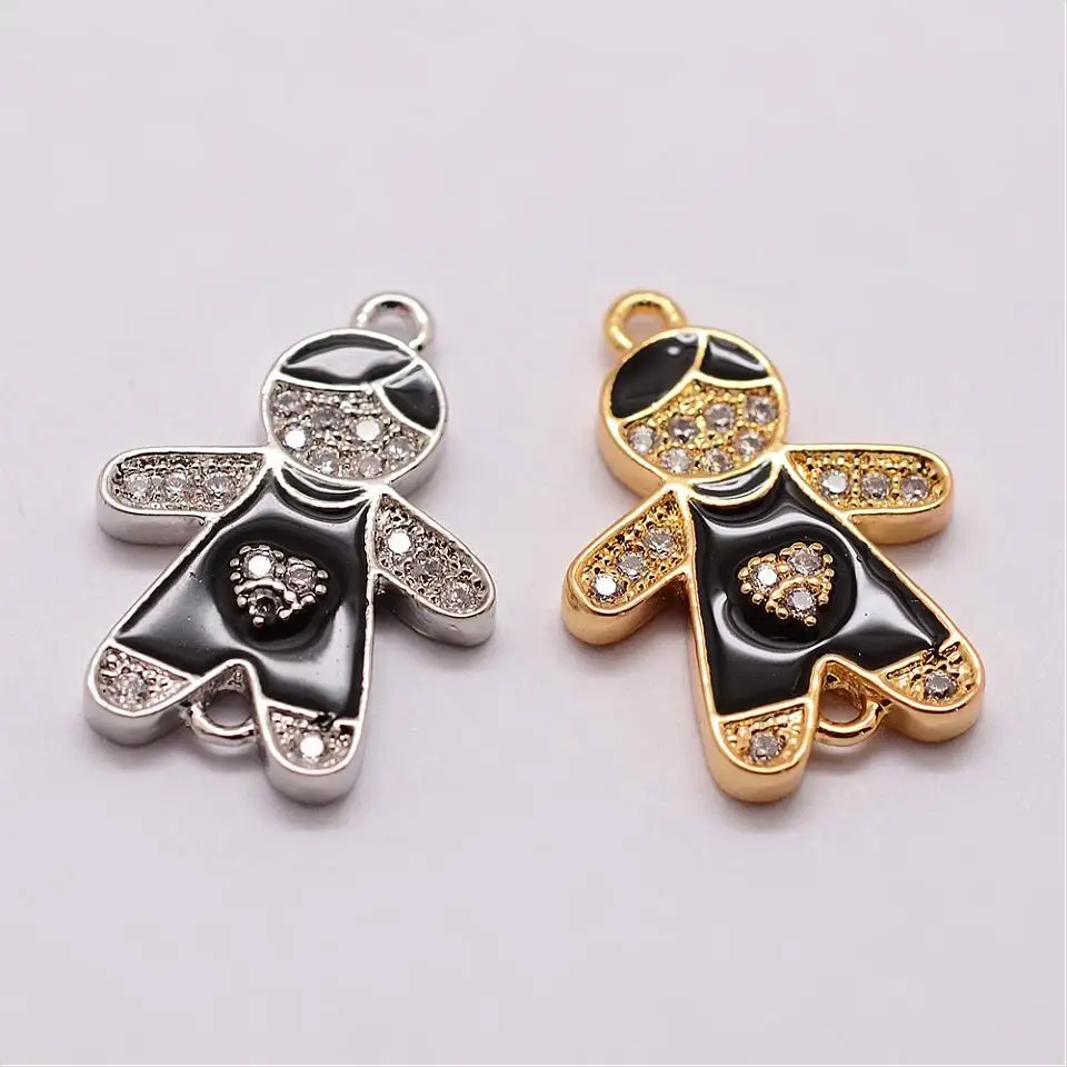 

10pcs Micro Pave Cubic Zirconia Links Figure Charm Boy Girl with Enamel for DIY Bracelets Lead Free & Nickel Free & Cadmium Free