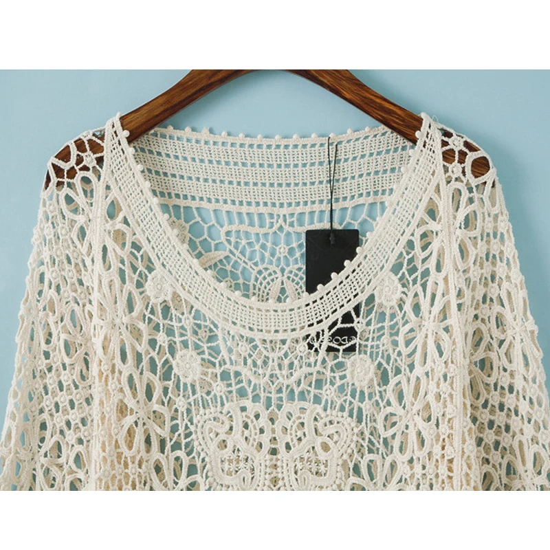 Женское сексуальное кружевное открытое бежевое хлопковое свободное летнее