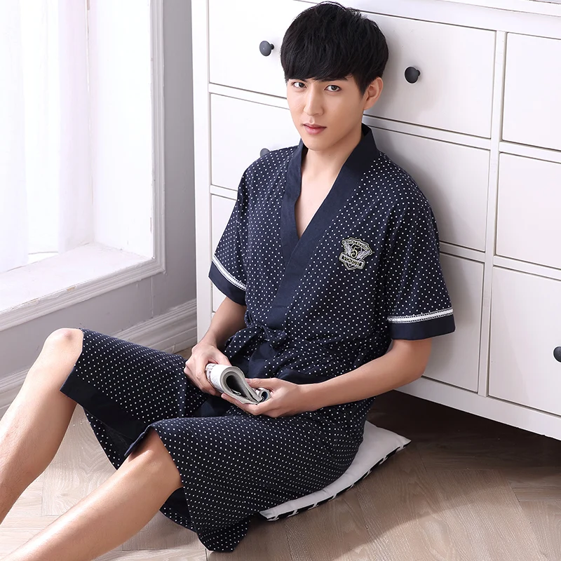 

Robes Men Summer Short-sleeve Cotton Thin Sleep Robe Bathrobes Men Sleepwear Plus Size 4XL