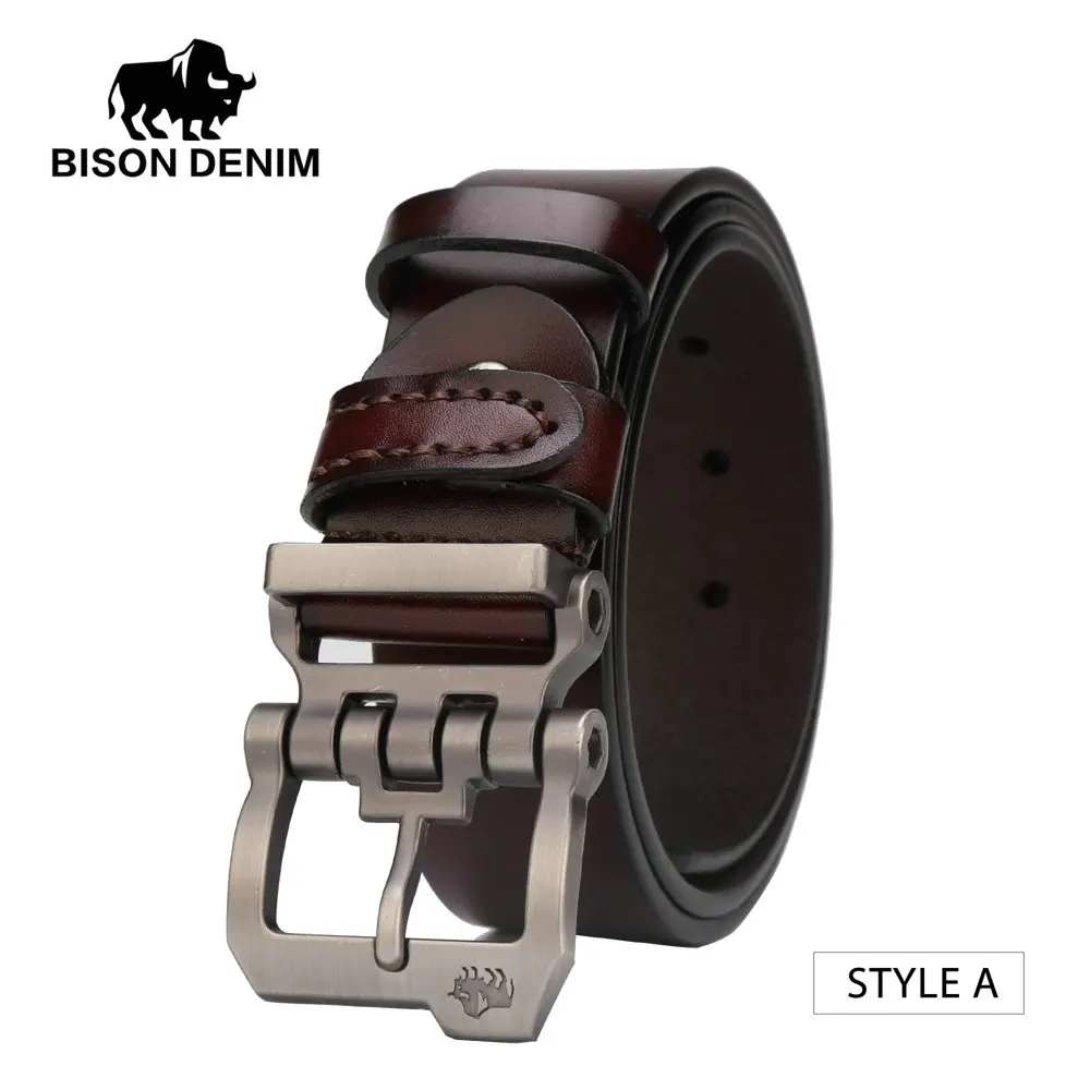 COFFEE A BISON DENIM, ремень из натуральной кожи для мужчин, подарок, дизайнерские джинсы, ремни, мужские, высокое качество, Воловья кожа, индивидуальная Пряжка, Ретро стиль, N71223 - Цвет: COFFEE A